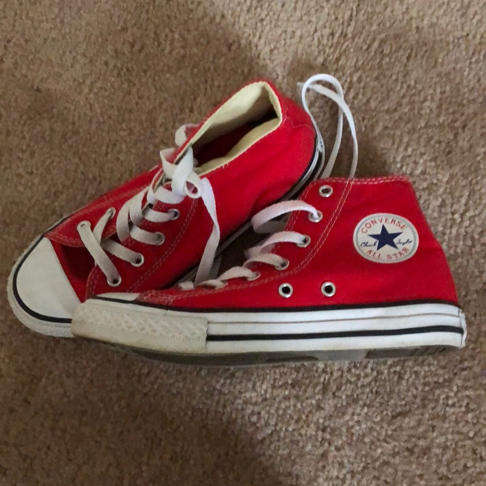 Red high top kids Converse sneakers. Size 2